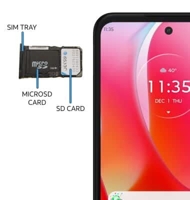 Insert or remove SIM and memory cards from the moto g 3 .